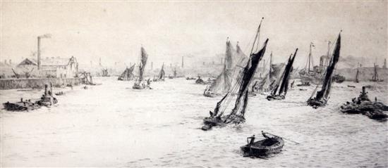 William Lionel Wyllie (1851-1931) Greenwich Reach 6.5 x 15in.